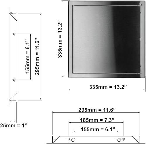 300x300mm Sportello Ispezione in Metallo - Porta di Accesso - Porte Contatori - Acciaio Inossidabile - Honorern