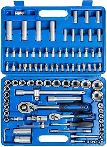 GrecoShop Set Chiavi a Bussola e Accessori con Cricchetto 94 pz Pezzi Chrome Vanadium Professionale in Valigetta ABS - Honorern