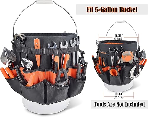WELKINLAND Organizer per attrezzi da 5 galloni, supporto per secchio da 5 galloni, fodera per secchio, organizer per utensili, secchio per attrezzi, borsa per attrezzi, organizer per secchi, organizer - Honorern