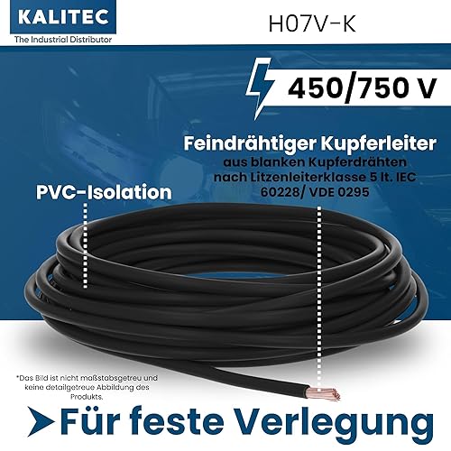 Cavo di Cablaggio Flessibile H07V-K 6 mm², 5 m, Filo Singolo per Armadio Elettrico, Cavo di Commutazione - Honorern