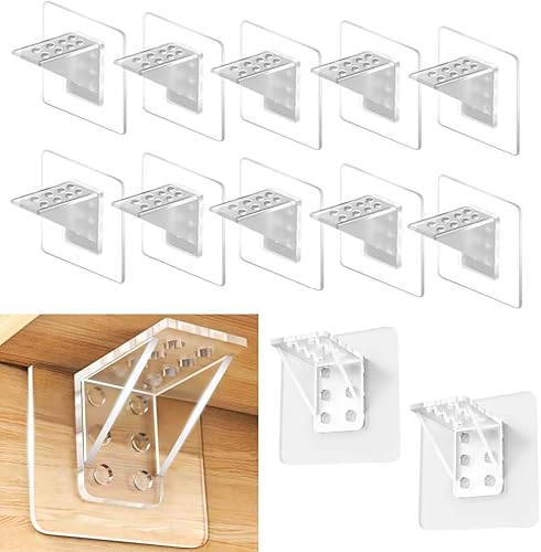12 Pz Pioli di Supporto per Mensola Staffa per Mensola Adesiva Acrilica Molletta di Supporto per Mensola Supporti Angolo Retto Senza Perforazione Molletta per Mensola a Muro Armadi Librerie - Honorern