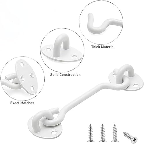 Gancio Cabina,2 PCS Gancio Finestra in Acciaio Inossidabile Serratura a Gancio per Cancello con Viti per Cancello Del Capannone o Porta Del Garage Ganci da cabina bianchi da 20,3 cm - Honorern