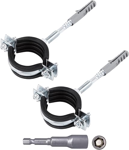 SKIR'CO Confezione da 2 staffe per tubi con rivestimento in gomma nera per tubi Ø 32-36 mm, per montaggio a parete e soffitto (2 pezzi, con punta magnetica esagonale) - Honorern