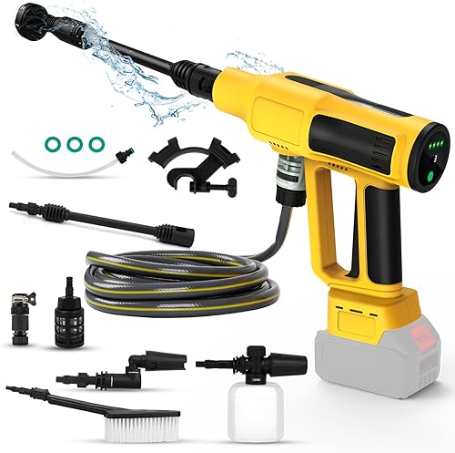 Idropulitrice a batteria compatibile con la batteria Dewalt 20V, idropulitrice portatile da 700 PSI con ugello 6 in 1 e cannone a schiuma Ideale per Auto e Giardino (senza batteria) - Honorern