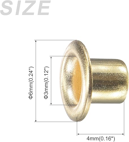 Occhielli con Rondelle (6 x 3 x 4mm) 100pz, Kit Grommet Rame ]Cromato Cromato - per Pelle Tela Abbigliamento Fai-da-Te Artigianato Fabbricazione, Oro - Honorern