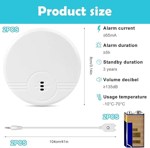 Confezione da 2 rilevatori d'acqua, allarme per acqua, 135 dB, sensore dell'acqua, allarme per cantina, bagno, lavanderia, cucine, garage e soffitta (batterie 6F22/9 V incluse) - Honorern