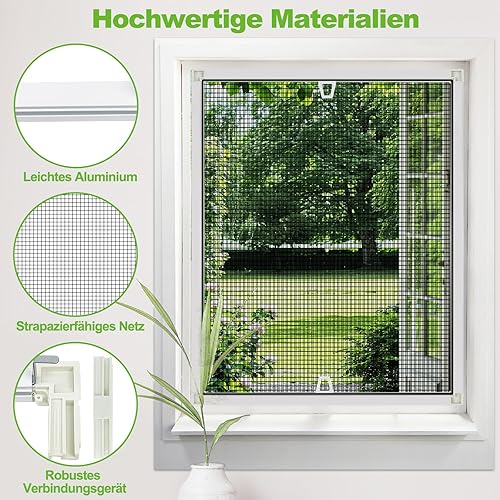 Zanzariera per finestra con telaio, 60 x 80 cm, zanzariera per finestra, telaio in alluminio, zanzariera, finestra come kit fai da te, da montare, zanzariera per finestra, zanzariera senza fori e viti - Honorern