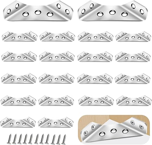 20 connettori angolari universali per mobili in acciaio inox, connettori angolari per legno, angolo universale in acciaio inox, per legno, con viti, per scaffali, armadi, tavoli, sedie - Honorern