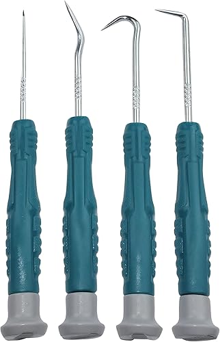 Set/scatola di 4 ganci e punzoni con punta curva a 45° e 90° - lunghezza 130mm - attrezzo di rimozione per guarnizioni torici o-ring - in acciaio - C50005 - Honorern