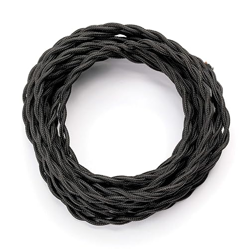 Cavo in tessuto intrecciato, 5 m, 2 fili, 2 x 0,75 mm² - Cavo di illuminazione retrò in tessuto, nero - Honorern