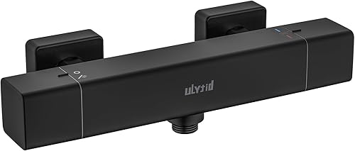 Miscelatore Doccia, Miscelatore Termostatico Doccia, Rubinetto Doccia da Muro per Bagno Vasca, Anti-scottatura Blocco di Sicurezza a 38°, Uscita Inferiore 1/2' (21mm), Finitura Cromo, Quadrato - Honorern