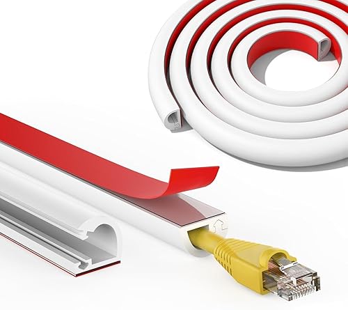 3M Mini Canalina Passacavi, Autoadesivo Canali a Cavo Semicircolare, Copricavo Flessibile per Parete e Pavimento, Mini Canali per Casa e Ufficio - Bianco - Honorern
