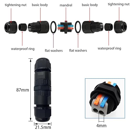 Connettore Stagno da Esterno, CTRICALVER 2 Poli Giunto Elettrico Impermeabile, Connettori Elettrici IP66 per Diametro del Cavo Ø5-10mm, Scatola Connettori Impermeabile (2 Pacchi) - Honorern