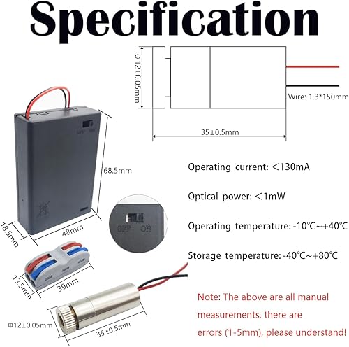1 Pcs 520nm 3-5V Croce Verde Laser Modulo, Focus Regolabile Laser Testa, 1 pcs morsetti elettrici, 1pcs Batterie AA Custodia (Forma della sorgente luminosa: croce) - Honorern