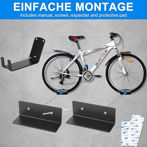 Supporto da Parete per Biciclette,Supporti da Parete per Pedali di Biciclette per Bici Elettrica, MTB, City Bike: Montaggio a Parete con Staffa e Cuscinetti di Protezione a Parete,Portata 35kg - Honorern