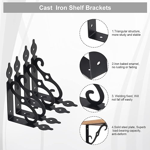 4 Pezzi Staffe per Mensole Pesanti, Staffa Mensola 14X11cm Staffe Mensole, Reggi Mensola da Muro Supporti per Mensole, con Viti per Mensole Libri Mensola Della Cucina Supporto di Vaso di Fiori, Nero - Honorern