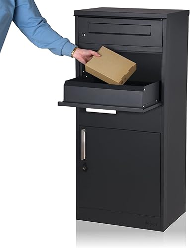 Cassetta per lettere Zelsius con scomparto per pacchi 'Neptun' | acciaio verniciato a polvere con elementi in acciaio inox | RAL7016 antracite | serratura antiritorno integrata - Honorern