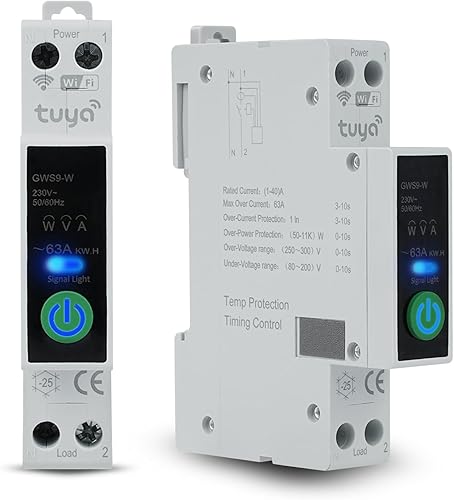Interruttore Orario,Interruttore WiFi Intelligente su Guida DIN 1P+N 40A Misuratore di Energia con Temporizzazione Funzione per Elettrodomestici Casa Intelligente,Tuya APP Telecomando 90-240V - Honorern