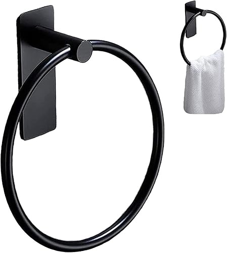 Anello Portasciugamani, Anello per Asciugamani Autoadesivo, Senza Foratura, Porta Salviette Parete ​Acciaio Inossidabile Anelli Portasciugamani, Utilizzabile in Bagno e Cucin (Nero) - Honorern