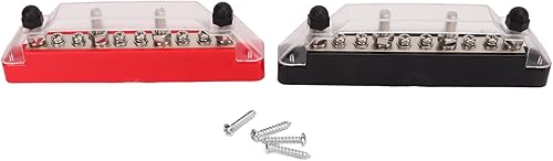 Blocco Distribuzione Alimentazione Sbarra Bus con Coperchio 150A Sbarra Bus Marittima Morsettiera Batteria Morsettiera M6 Vite Prigioniera M4 10 Morsetti Sbarra Bus per Auto,(2 borchie M6, 8 viti M4) - Honorern