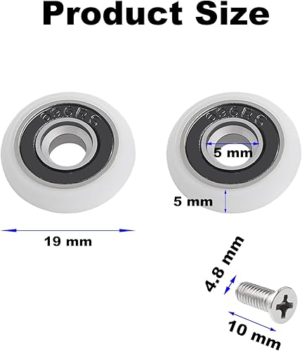 Confezione da 8 rulli per porta della doccia con vite M5, guide curve bianche con ruote eccentriche, ruote e rulli di ricambio per porte scorrevoli in vetro, 20 mm - Honorern
