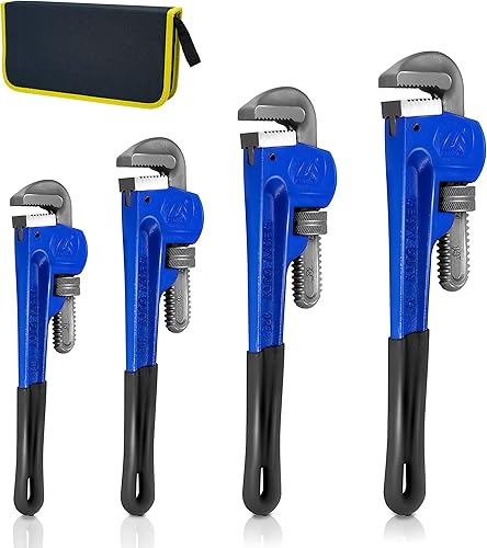 KOTTO Set di 4 chiavi per tubi, resistenti e trattate termicamente, regolabili da 8, 10, 12, 14 pollici, con custodia per riporre - Honorern