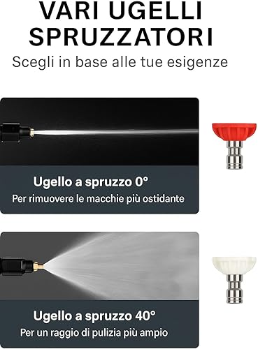 Idropulitrice a Doppia Batteria 48V 8000Mah, Ugello 6 in 1, Idropulitrice Portatile con 2 Batterie e Tubo da 5M, Pulitore ad Alta Pressione Senza Fili per Auto, Giardino, Pavimenti e Esterni - Honorern
