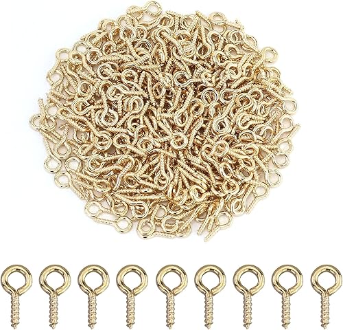 330 viti a occhiello piccole da 10 mm, con filettatura in legno, gancio a vite in acciaio inox, per la creazione di gioielli, fai da te, artigianato, legno, mobili (oro) - Honorern
