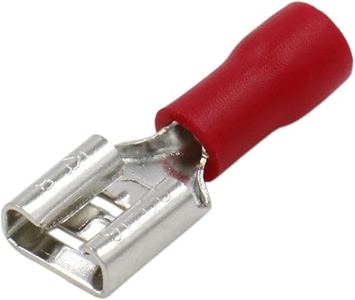 Female Quick Disconnects vinile isolato 6.3 x 0.8 mm cavo terminale per 0.5 – 1.5 mm² (22 – 16 AWG) rosso 100 pezzi - Honorern