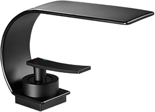 Rubinetto a Cascata per Lavabo Bocca Sottile Monoforo Miscelatore Bagno Lavabo Acciaio Inox Rubinetto Cascata,nero + Cromo - Honorern