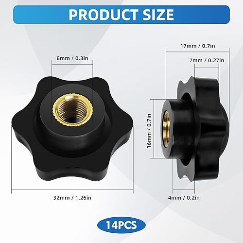 14 Pezzi Vite A Testa Zigrinata M8, Nero Vite A Stella M8 Universali Viti Con Impugnatura A Stella, M8 x 32 mm Vite Con Pomello per Macchine Utensili, Mobili e Apparecchiature Elettroniche - Honorern