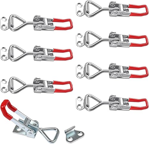 8 Pezzi Chiusura a Leva Regolabile in Metallo, Blocco Leva Fibbia a Stecca 100kg Forza di Serraggio Morsetti a Ginocchiera Chiavistello con 32 Viti per Cassa per Scatole di Armadi, Porte e Finestre - Honorern