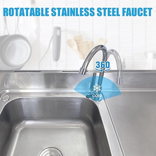 Acciaio Inox Professionale Lavello da Cucina Commerciale con Piattaforme di Lavoro e Rubinetto, Lavello da Esterno Autoportante con Ripiano di Stoccaggio per Garage, Lavanderia, 100 x 50 x 90 cm - Honorern