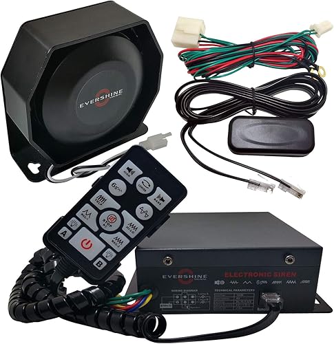 Sirena della polizia plug-to-work da 100 W con altoparlante microfono remoto 20+ toni volume regolabile per veicoli di emergenza della polizia ambulanza camion dei pompieri 12V - Honorern