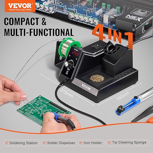 VEVOR Stazione di Saldatura con Schermo Digitale 80 W Kit Stazione di Saldatura, 5 Punte di Saldatura, Saldatura Senza Piombo, Aspiratore per Saldatura, Pinzetta, Pulitore per Punte, Conversione °C/°F - Honorern
