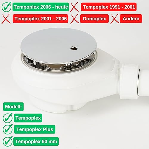 Set di copertura con filtro per capelli per scarico doccia, Ø 115 mm, compatibile con scarico Viega Tempoplex dal 2006, coperchio cromato ABS ASA, filtro per capelli bianco, tappo per doccia - Honorern