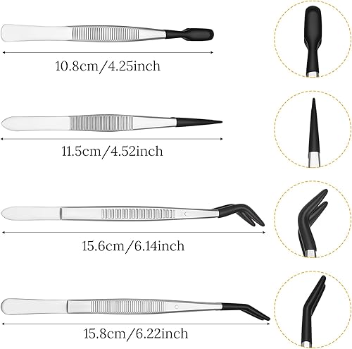 4 pinzette con punte in gomma in acciaio inox, pinzette lunghe, pinzette di precisione, antistatiche, pinzette in acciaio inox, pinzette per il fai da te, pinzette per gioielli, artigianato, gioielli, - Honorern