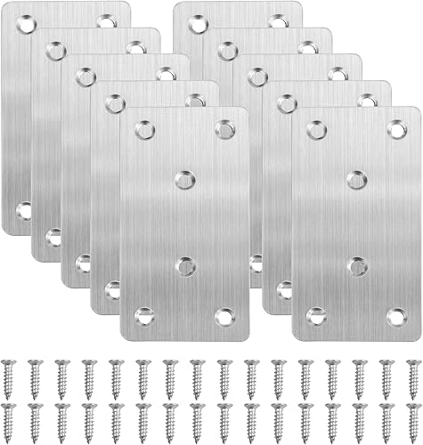 10 Pezzi Piatta Staffa Fissaggio 100x50x2 mm, Connettori per Legno Metallo, Connettore Piatto in Acciaio Inossidabile, Piastra di Riparazione Piana, Piastra Staffa Angolare Piatta Perforato - Honorern