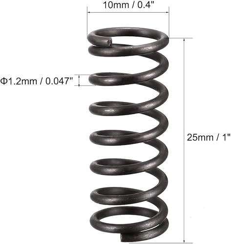 1.2mm Filo Dia 10mm OD 25mm Libero Lunghezza Compressione Molla, 10pz Molla Acciaio Estensione Molla, Nero - Honorern