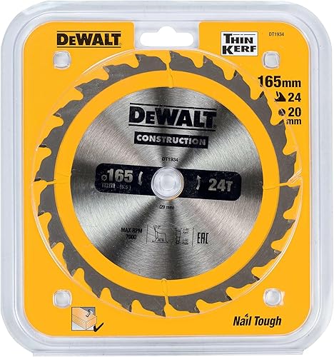 DEWALT Dt1934-Qz Lama Circolare Per Seghe Portatili Edilizia, 165 X 20 Mm, 24 Denti - Honorern