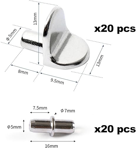 40 Pezzi Reggimensola,Supporti per Mensole,Perni per Mensole,Reggi Mensola Armadio,Reggi Mensole,Reggi Mensola,Supporti Mensole,per Armadi,Scaffali,Vetrine,Mobili,2 Stili - Honorern