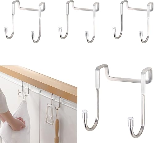 Ganci Appendiabiti 4 Pcs Appendi Accappatoio Bagno, Acciaio Inox Gancio Doccia Ganci Asciugamani Bagno, Ganci Adatto per Bagno Cucina Porta (Argento) - Honorern