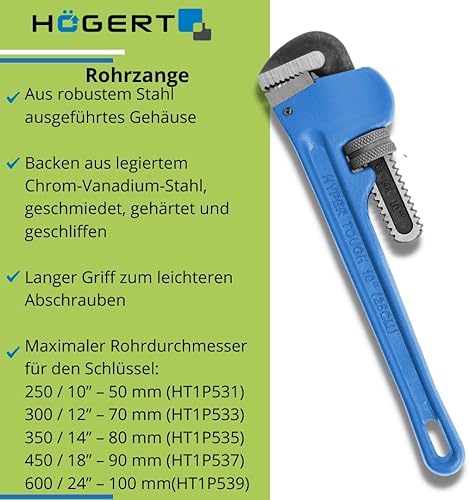 Högert Technik - Pinza per Tubi Stillson 450 mm, 18' - Pinze Per Pompa Dell'acqua, Strumenti di Riparazione Tubi, Pappagallo Idraulico Per Professionisti e Fai Da Te, Attrezzi Idraulico - Honorern