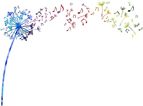 Note Musicali Colorate Dente di Leone Adesivo Murale Fiore Adesivo Acquerello Fiori Musica Note Musicali Natura Piante Home Interior Design Arte Murale Adesivo In Vinile - Honorern