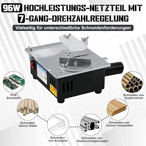 Mini sega circolare da tavolo, 96 W, multifunzione, con 4 lame, di precisione, 7 velocità, alimentatore regolabile per progetti fai da te - Honorern