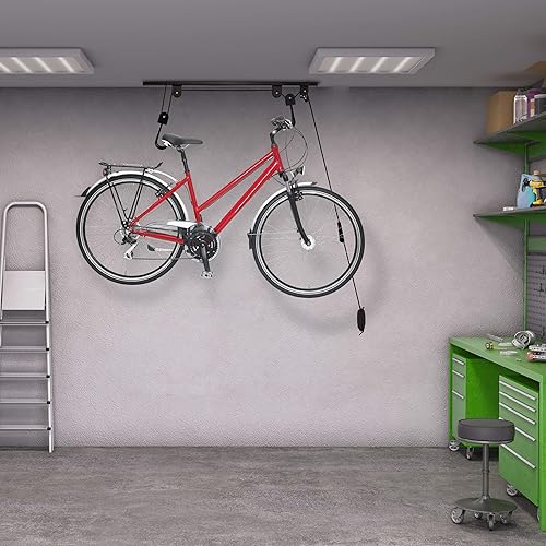Relaxdays Portabici da Soffitto Fino a 20 kg, Appendi Bicicletta con Catenella, Garage & Cantina, Ganci Salvaspazio,Nero - Honorern