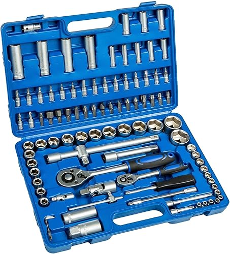 GrecoShop Set Chiavi a Bussola e Accessori con Cricchetto 94 pz Pezzi Chrome Vanadium Professionale in Valigetta ABS - Honorern