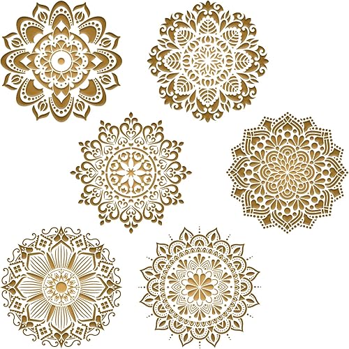 6 stencil per mandala, riutilizzabile, per modelli di pittura fai da te, stencil per decorazione da parete, pavimento, piastrelle (30 x 30 cm) - Honorern