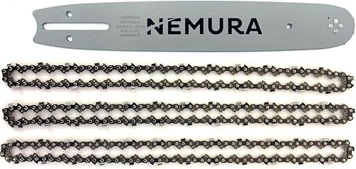 Guida Nemura da 33 cm e set di 3 catene per motoseghe - 47 Maglie di trasmissione - Passo 3/8 LP - Calibro 0.50 (1,3 mm) - Ricambi di qualità professionale per utensili - Marca francese - Honorern