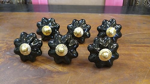 Set di 6 pomelli in ceramica nera per armadietti, maniglie da cucina, cassetti e credenze, accessori in ottone - Honorern
